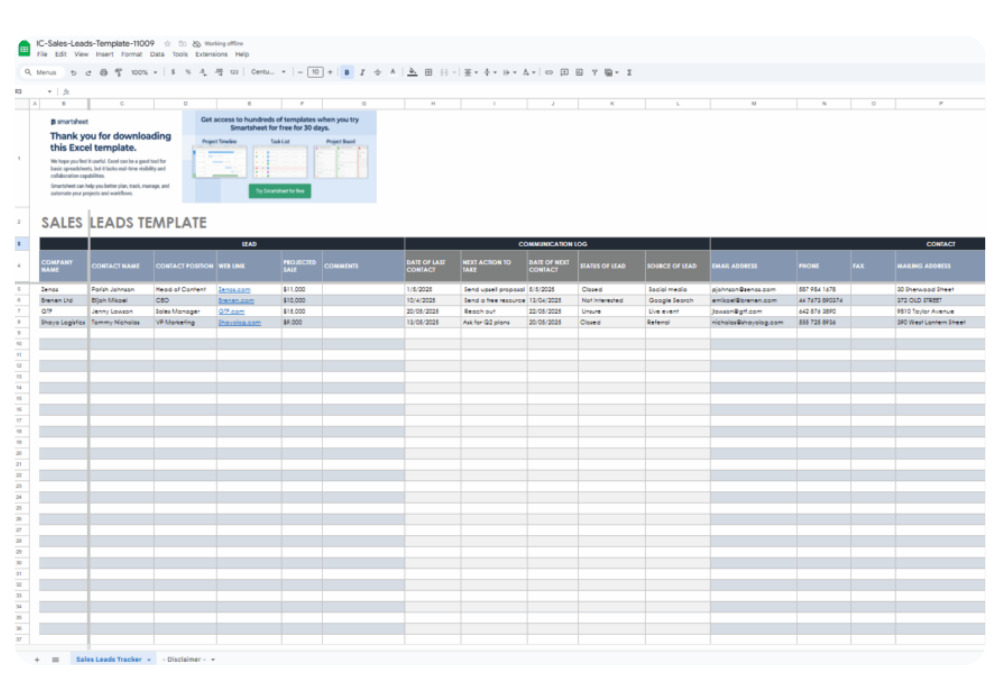 Sales leads spreadsheet being manually filled